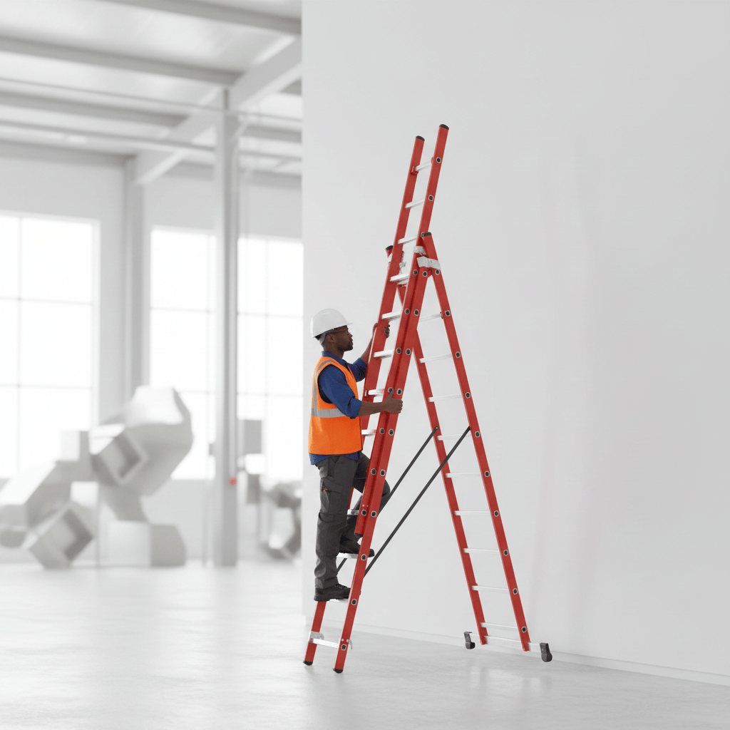 Ferral Ladder & Access Equipment Ferral Professional Red Fibreglass Triple-Section Combination Ladder | 3x12 & 3x17
