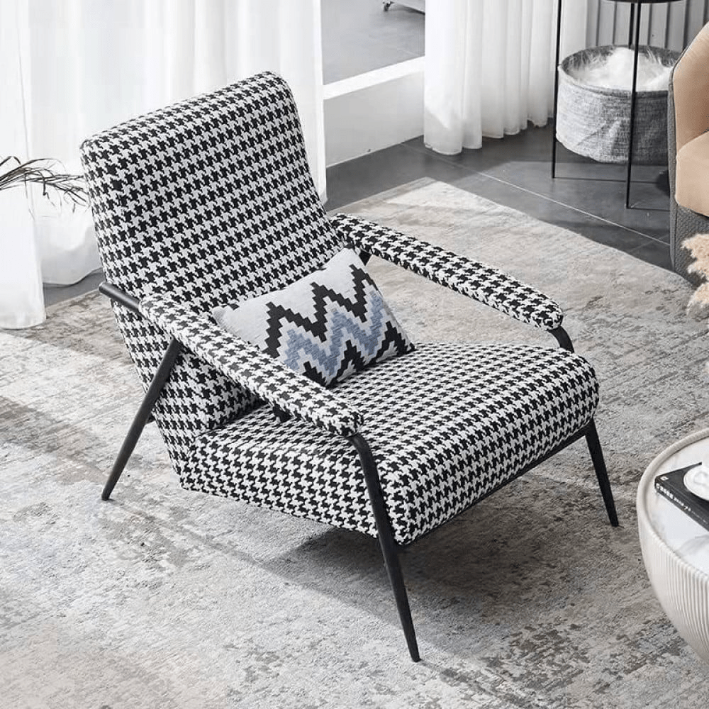 FM Living Room Furniture Black And White Fabric Accent Chair