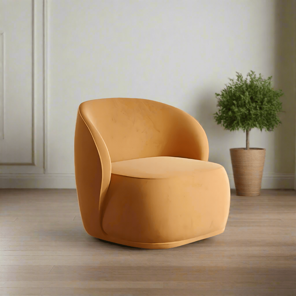 FM Living Room Furniture Brown Modern Upholstered Round Accent Arm Chair