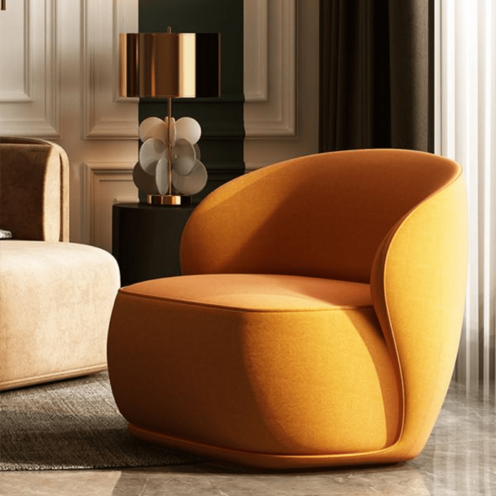 FM Living Room Furniture Brown Modern Upholstered Round Accent Arm Chair