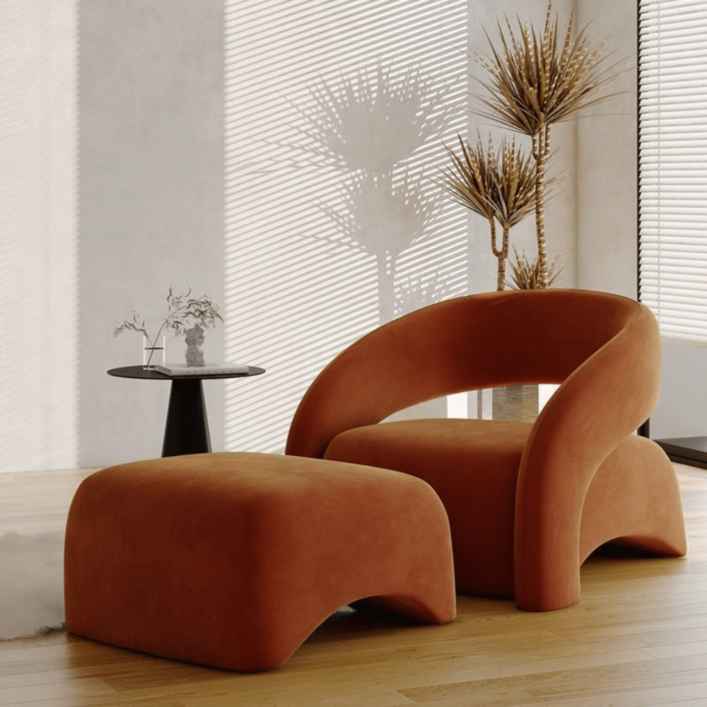 FM Living Room Furniture Brown Nordic Style With Armrest Single Sofa