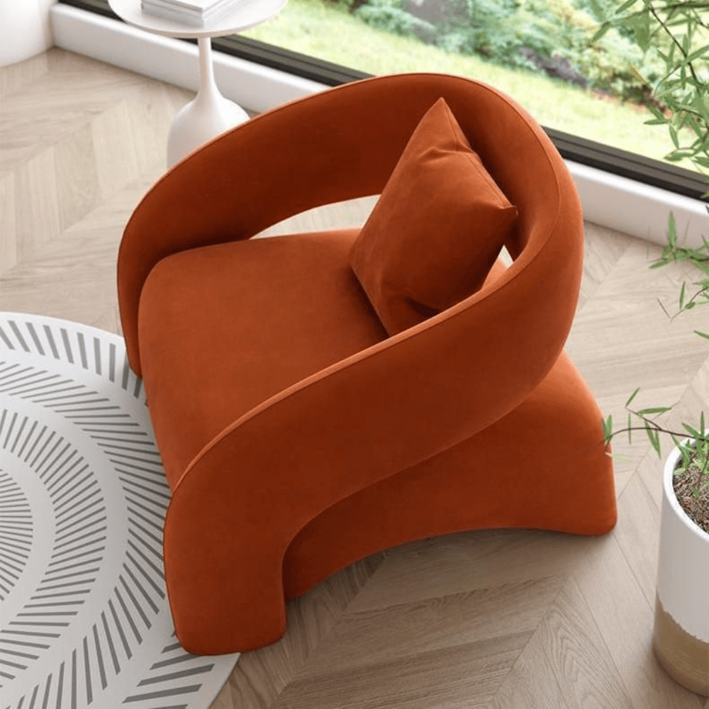 FM Living Room Furniture Brown Nordic Style With Armrest Single Sofa