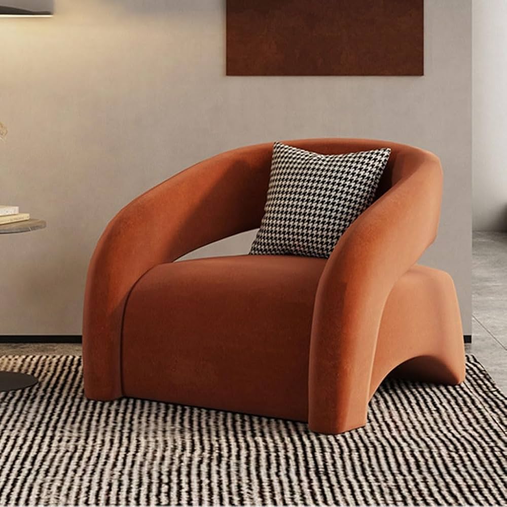 FM Living Room Furniture Brown Nordic Style With Armrest Single Sofa
