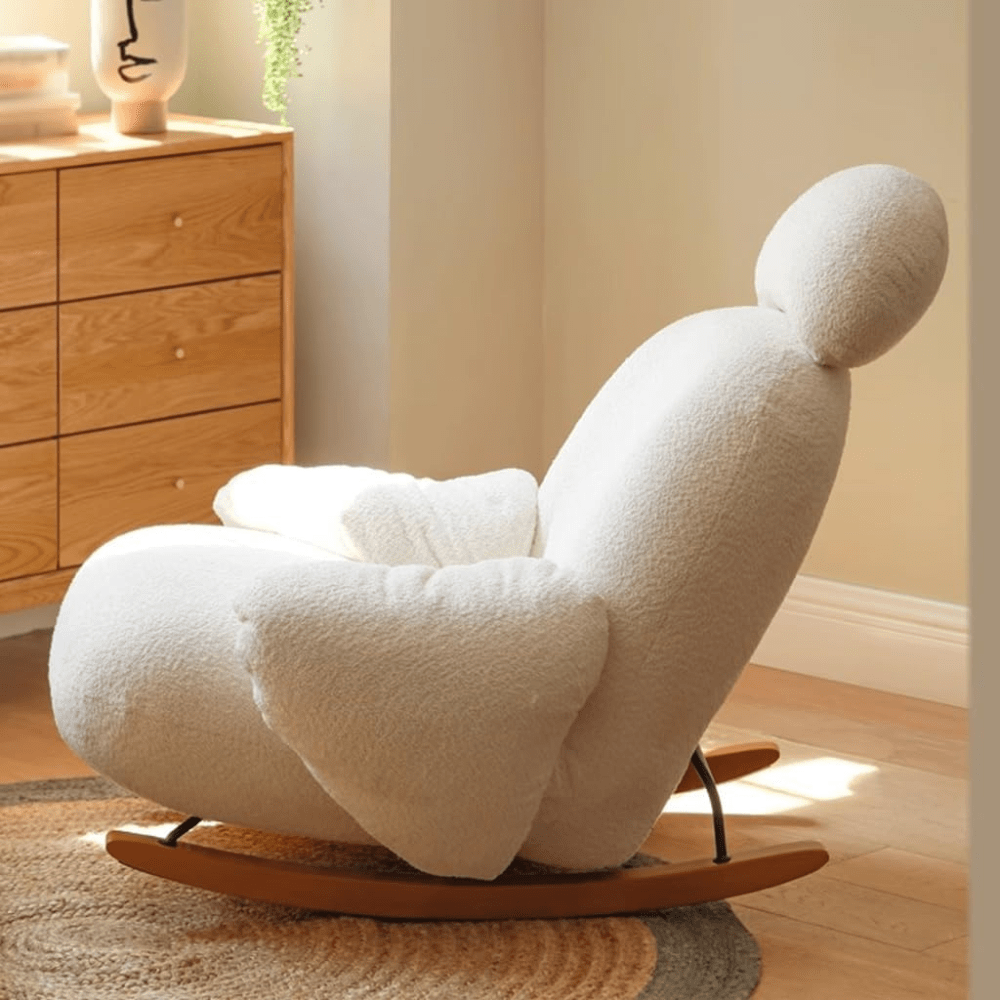 FM Living Room Furniture White Lamb Wool Designer Leisure Sofa