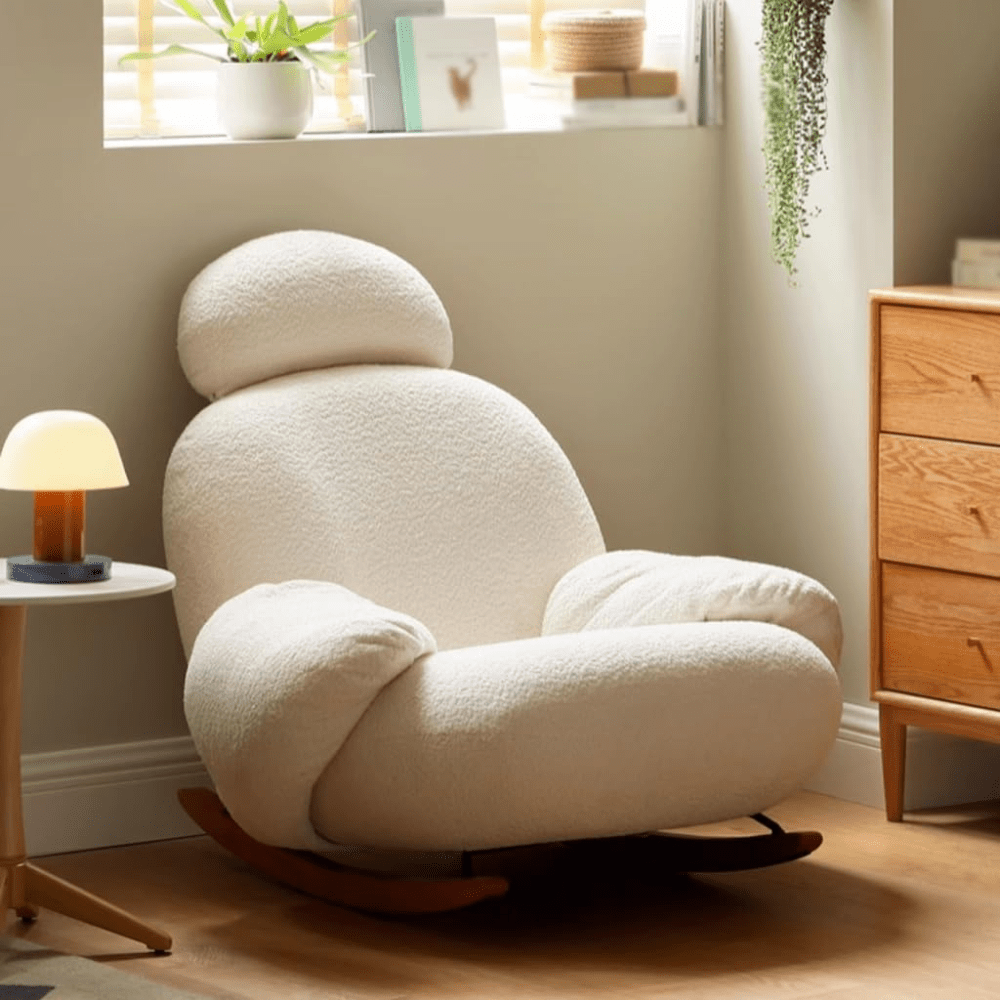 FM Living Room Furniture White Lamb Wool Designer Leisure Sofa