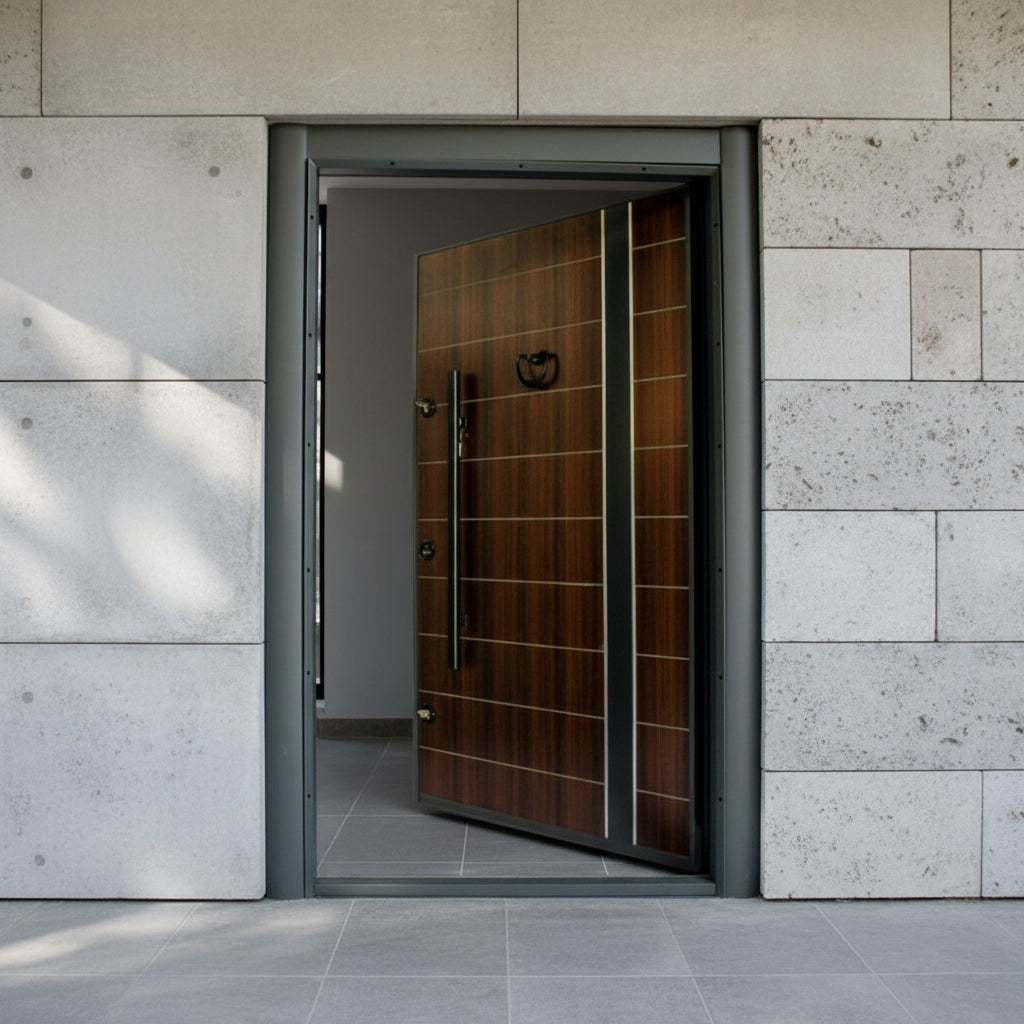 Fort Door Fort Door Aluco-Board Security Door with Triple Lock System - Classic Walnut Grey