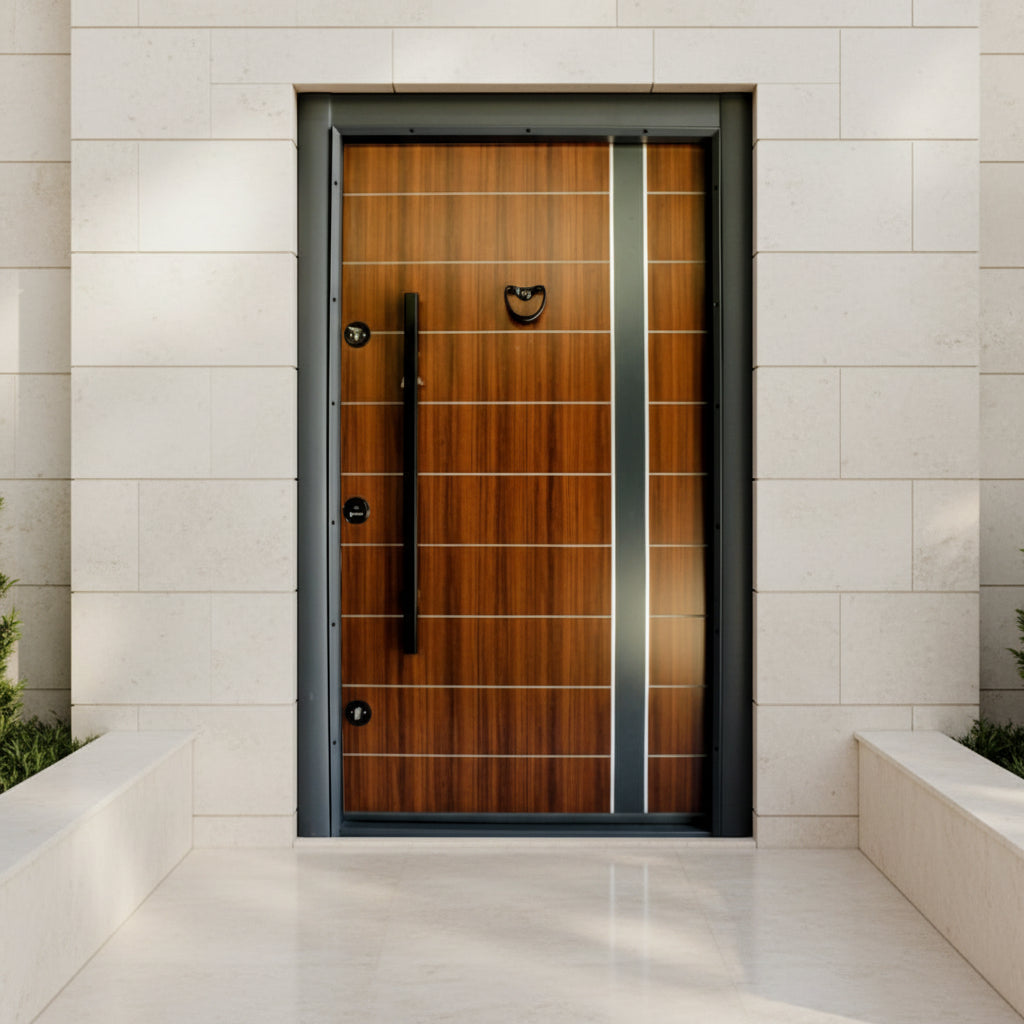 Fort Door Fort Door Aluco-Board Security Door with Triple Lock System - Classic Walnut Grey