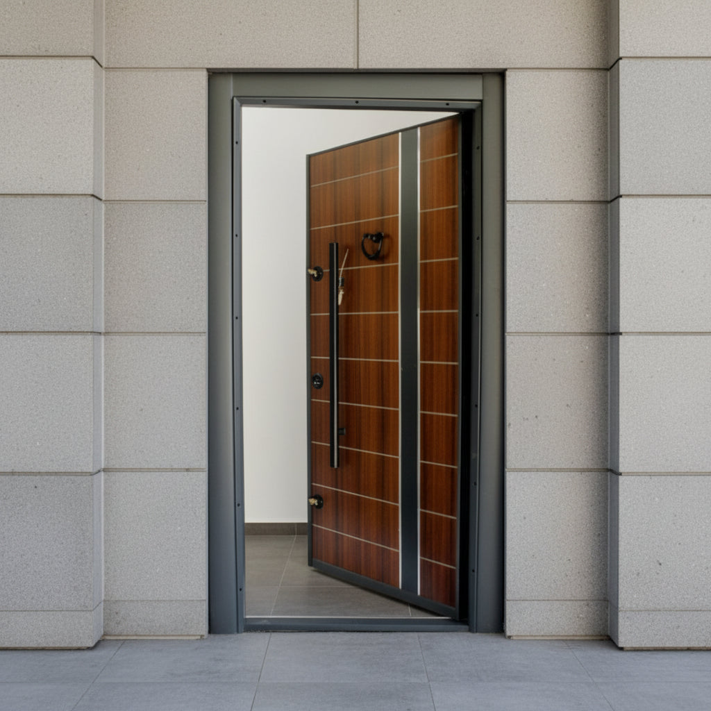 Fort Door Fort Door Aluco-Board Security Door with Triple Lock System - Classic Walnut Grey