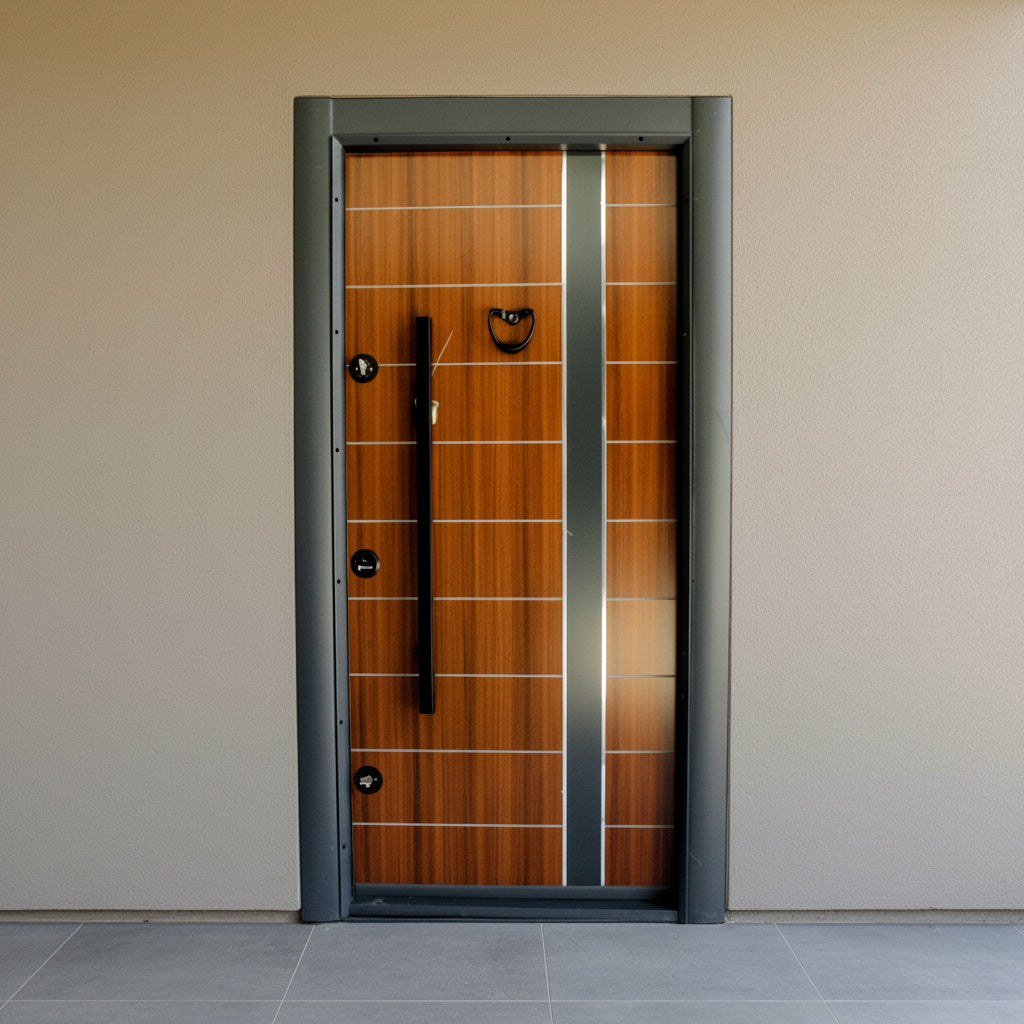 Fort Door Fort Door Aluco-Board Security Door with Triple Lock System - Classic Walnut Grey