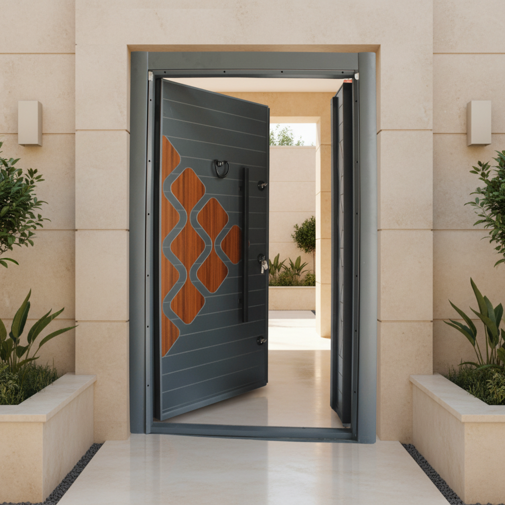 Fort Door Fort Door Aluco-Board Security Door with Triple Lock System - Graphite Walnut Mosaic
