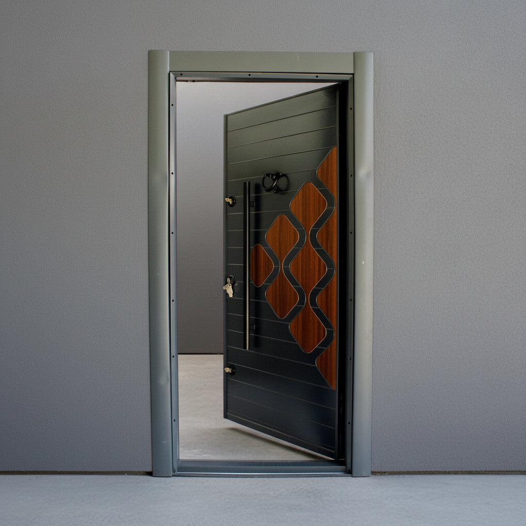 Fort Door Fort Door Aluco-Board Security Door with Triple Lock System - Graphite Walnut Mosaic