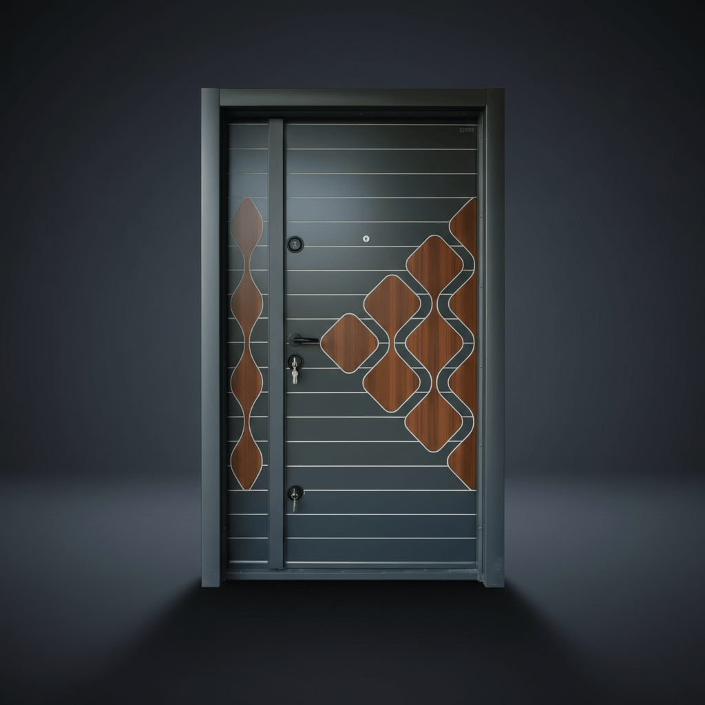Fort Door Fort Door Aluco-Board Security Door with Triple Lock System - Graphite Walnut Mosaic