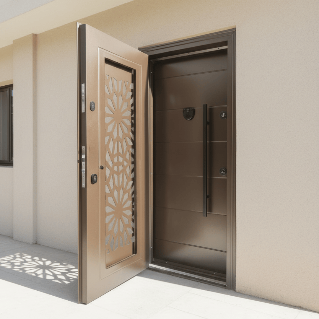 Fort Door Fort Door Full Metal Security Door with Ventilated Burglar Guard - Brown