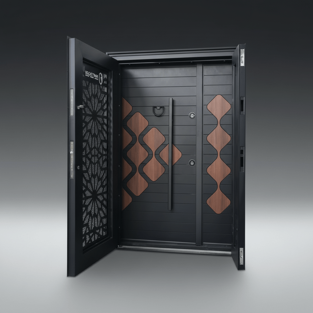 Fort Door Fort Door Laminox Security Door with Ventilated Burglar Guard - Graphite Walnut Mosaic