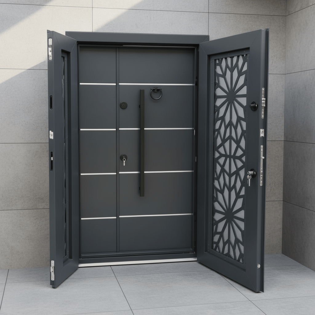 Fort Door Fort Door Laminox Security Door with Ventilated Burglar Guard - Slate Grey