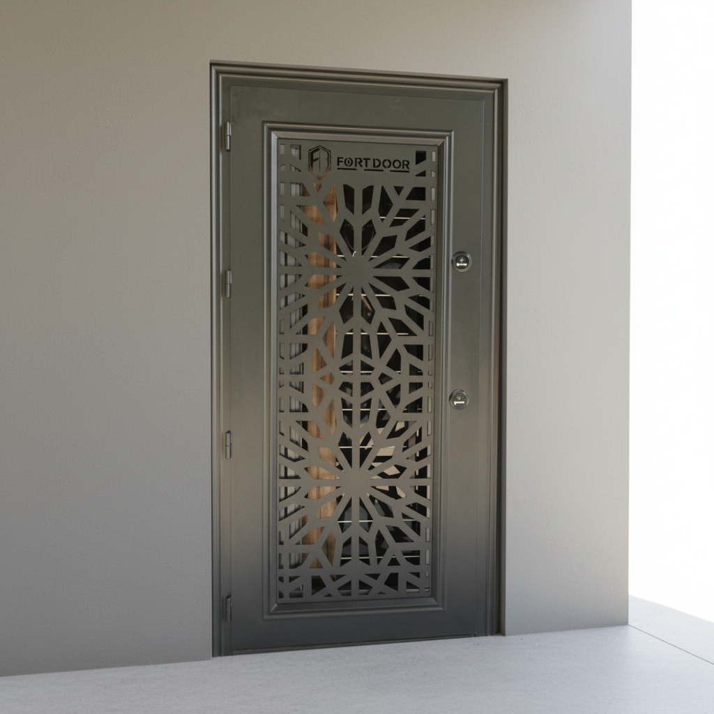 Fort Door Fort Door Laminox Security Door with Ventilated Burglar Guard - Smoked Walnut Black