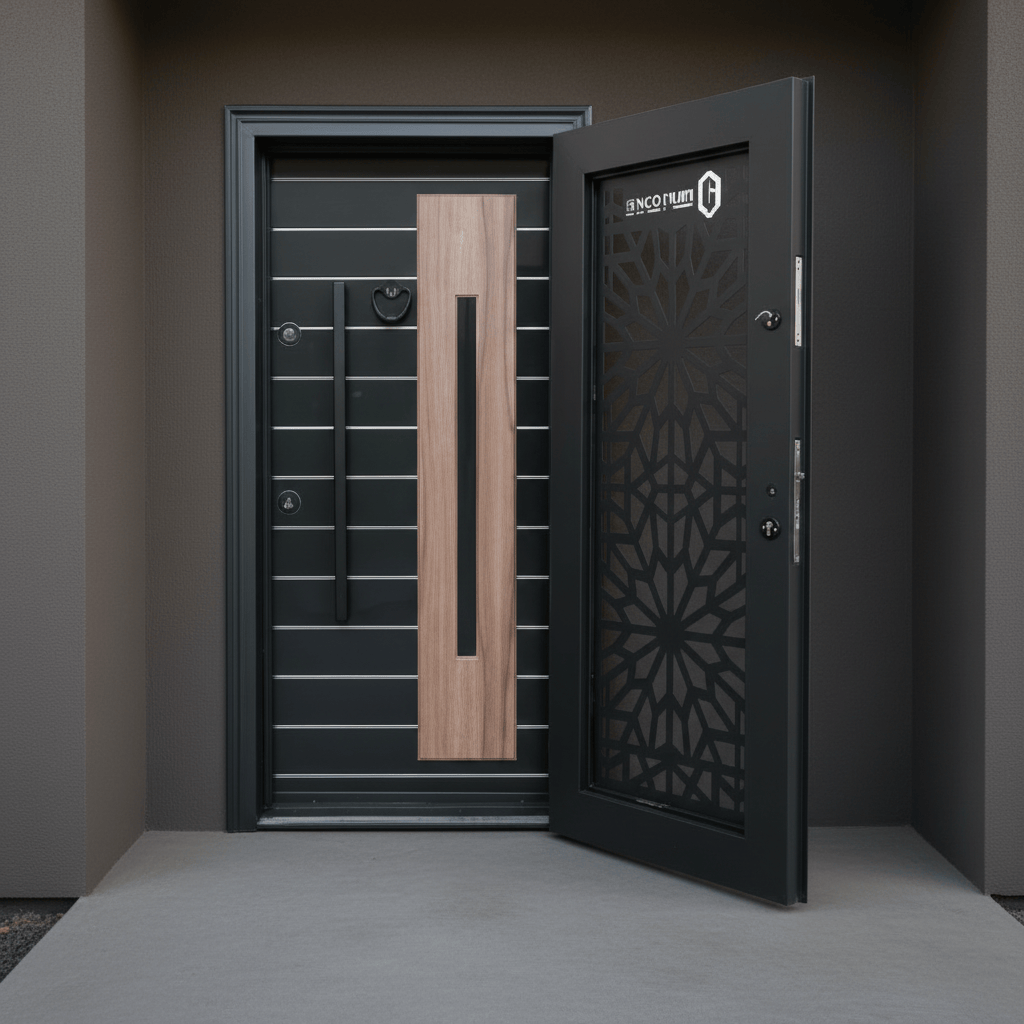 Fort Door Fort Door Laminox Security Door with Ventilated Burglar Guard - Smoked Walnut Black