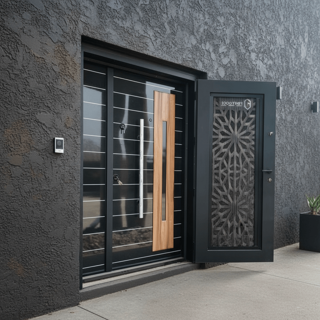 Fort Door Fort Door Laminox Security Door with Ventilated Burglar Guard - Smoked Walnut Black
