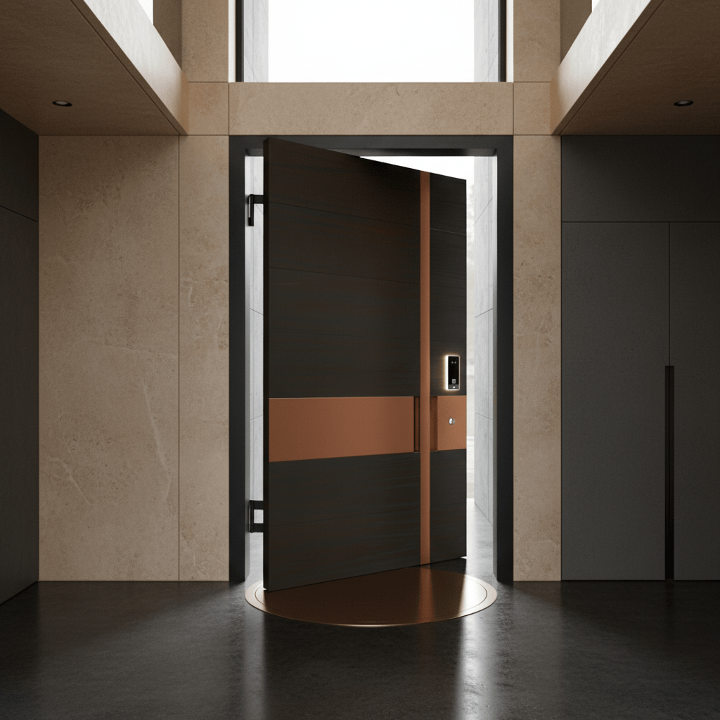 Fort Door Fort Door Luxury Aluminium Pivot Security Door with Smart Lock - Dark Walnut