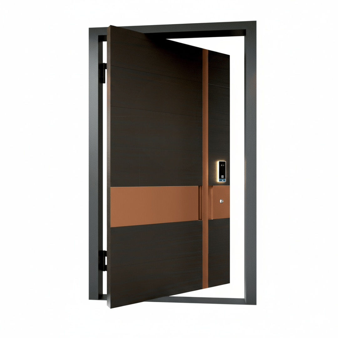 Fort Door Fort Door Luxury Aluminium Pivot Security Door with Smart Lock - Dark Walnut