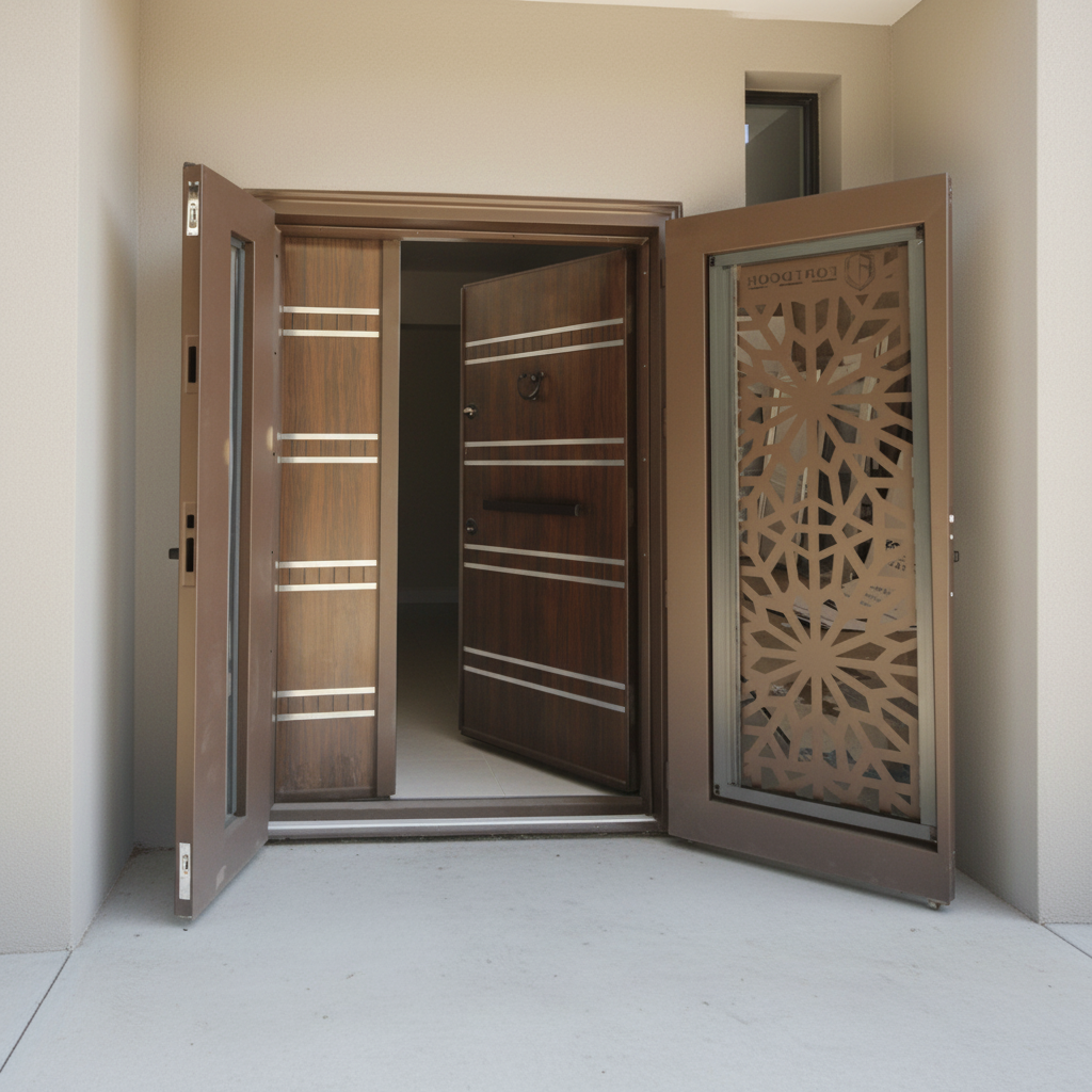 Fort Door Fort Door PVC Security Door with Ventilated Burglar Guard - Coffee Brown