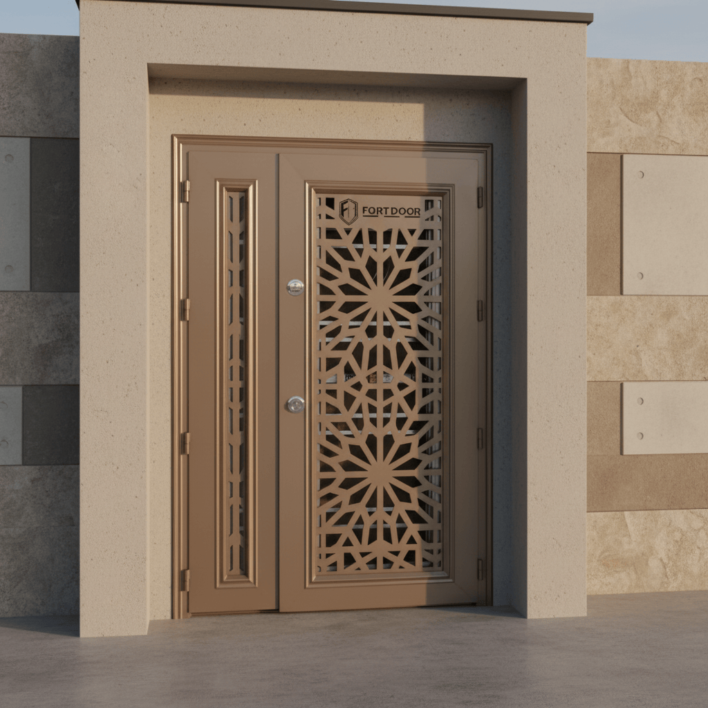 Fort Door Fort Door PVC Security Door with Ventilated Burglar Guard - Coffee Brown