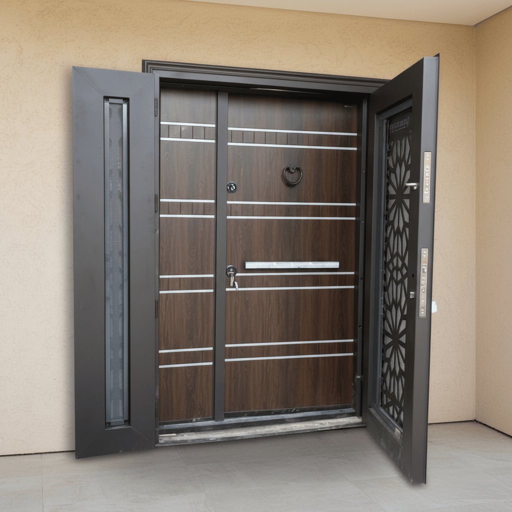 Fort Door Fort Door PVC Security Door with Ventilated Burglar Guard - Coffee Brown