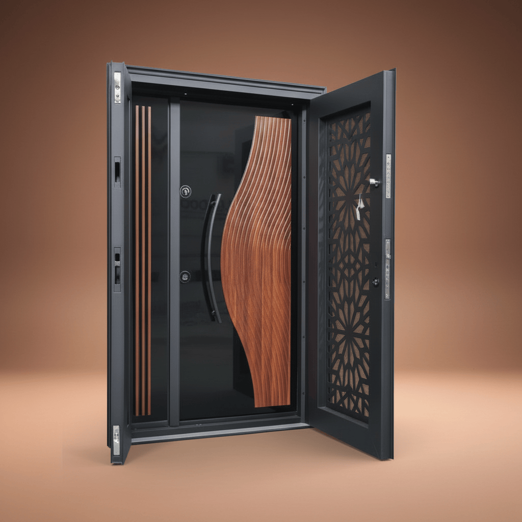 Fort Door Fort Door PVC Security Door with Ventilated Burglar Guard – Copper Walnut