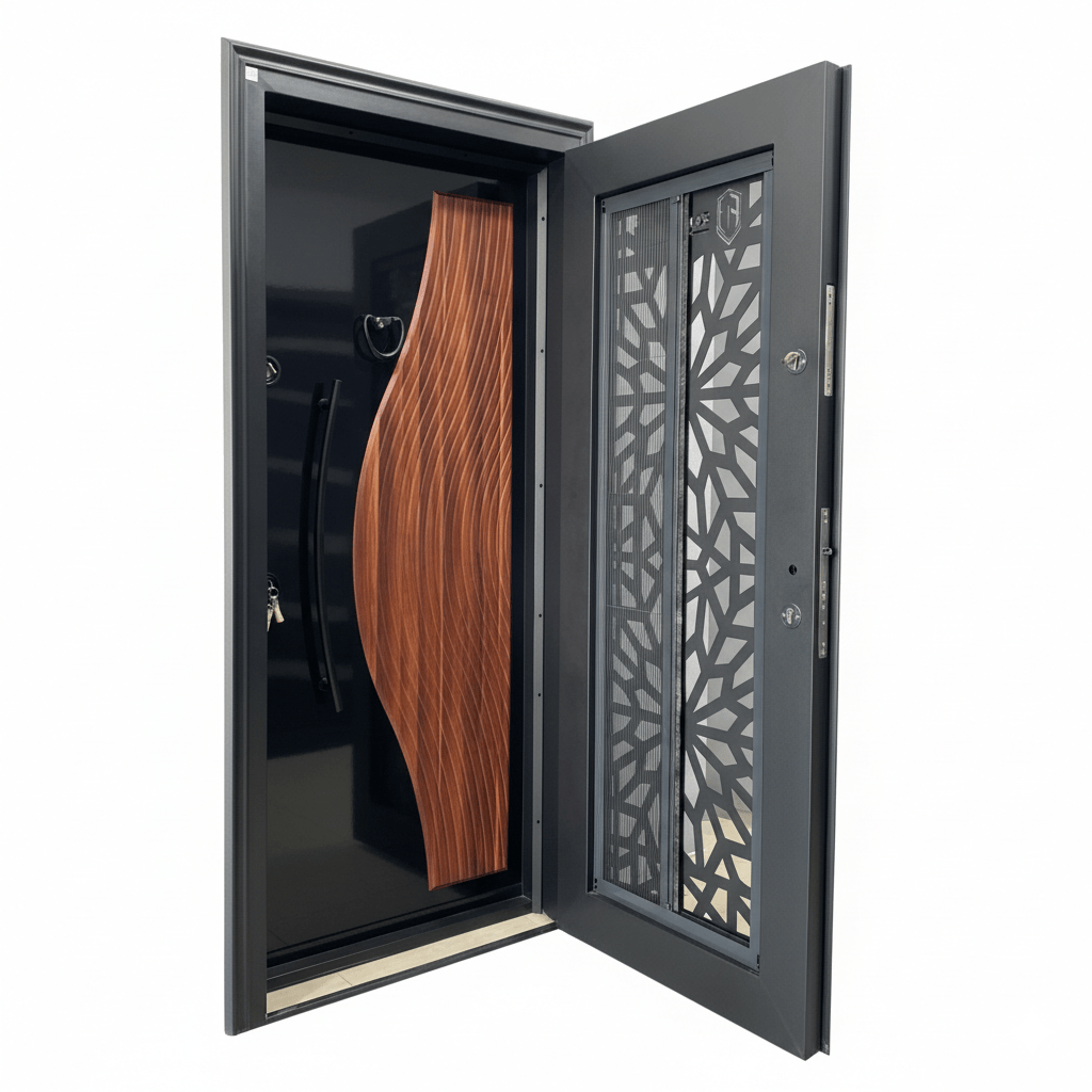 Fort Door Fort Door PVC Security Door with Ventilated Burglar Guard – Copper Walnut