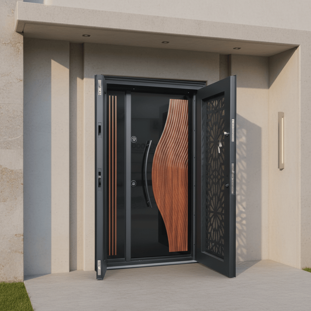 Fort Door Fort Door PVC Security Door with Ventilated Burglar Guard – Copper Walnut