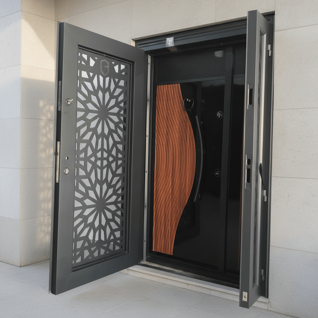 Fort Door Fort Door PVC Security Door with Ventilated Burglar Guard – Copper Walnut