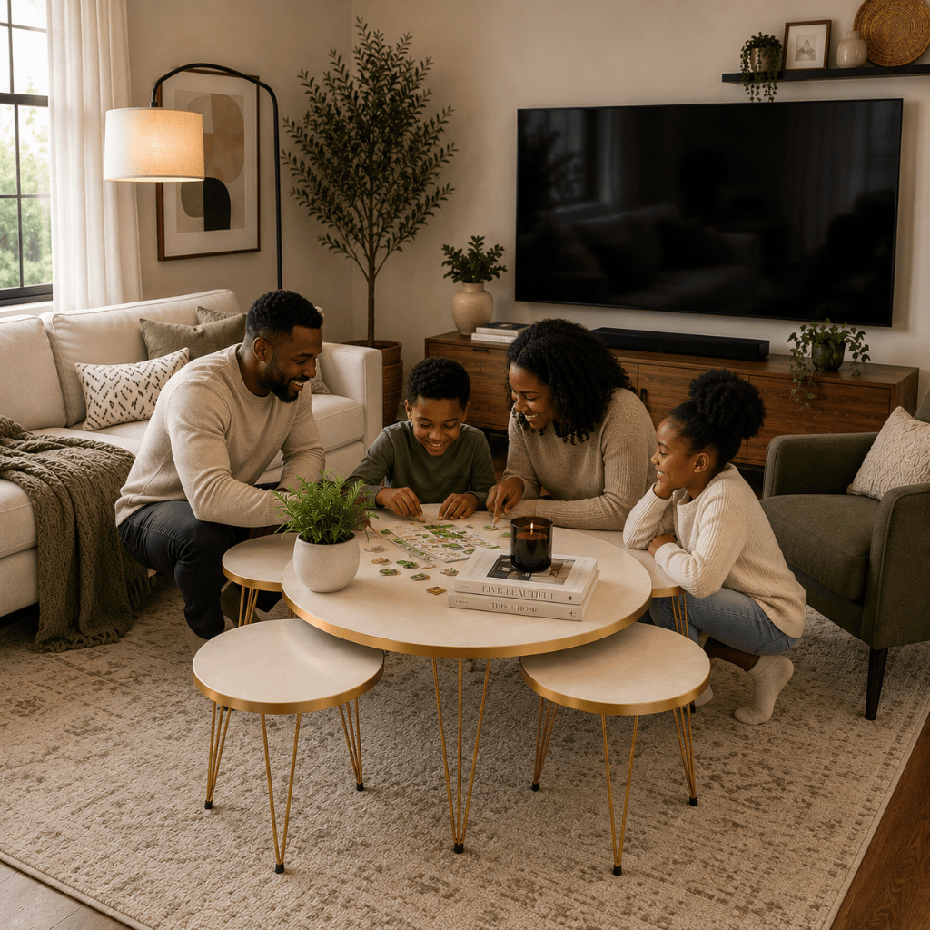 Furniture Sarayi Living Room Furniture Milano Round Nesting Coffee Table Set with Centre Table & 4 Coffee Tables - F-3127
