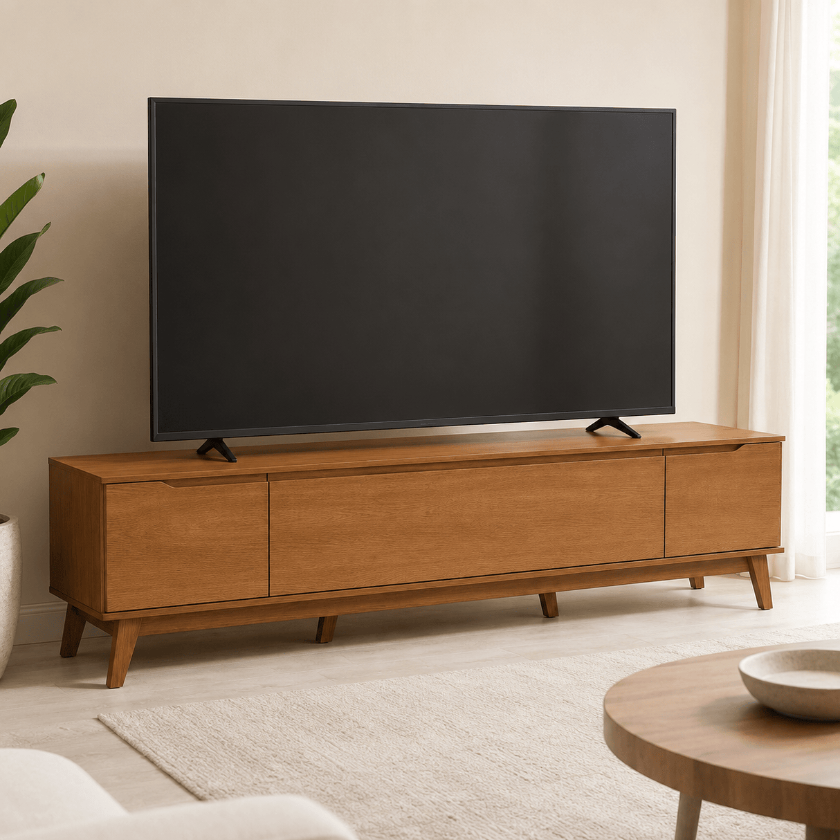 Furniture Sarayi Living Room Furniture Modern 85" TV Stand with 3 Doors & Built-In Handles - R264