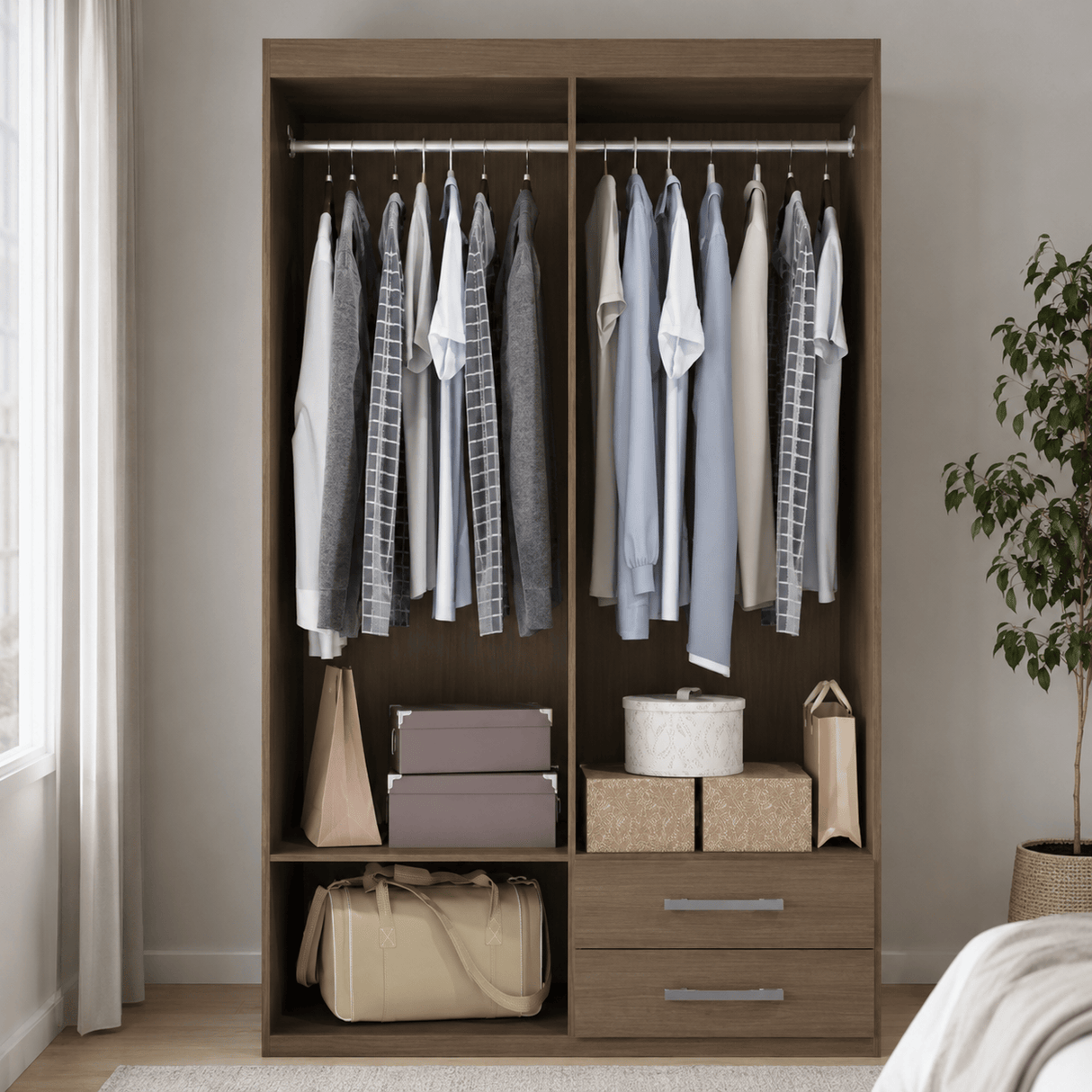 Furniture Sarayi Bedroom Furniture Modern Four Door Wooden Bedroom Wardrobe with 2 Hanging Rails & 2 Drawers - EX086