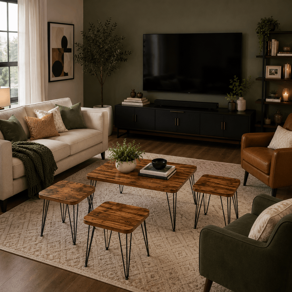Furniture Sarayi Living Room Furniture Modern Nesting Coffee Table Set Walnut Wood Finish with Center Table & 4 Cofee Tables - F-3022