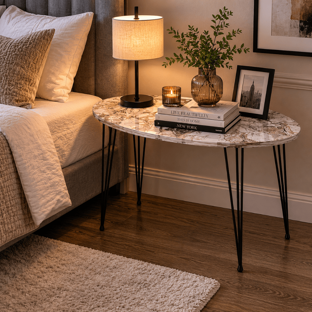 Furniture Sarayi Living Room Furniture Modern Oval Coffee Table with White Marble Top Finish - F-2020