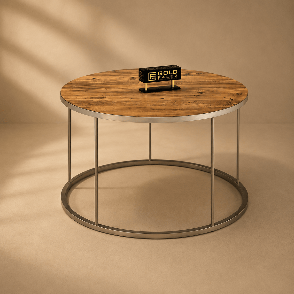 Furniture Sarayi Living Room Furniture Modern Round Coffee Table Wood Finish Top with Silver Metal Frame - F-2317