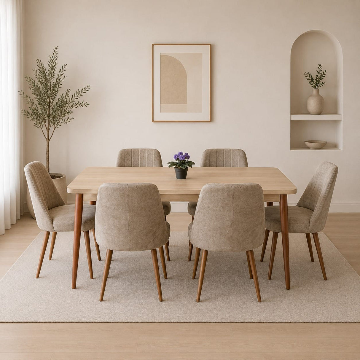 Furniture Sarayi Dining Room Furniture Somono Modern 7-Piece Rectangular Dining Table Set with 6 Upholstered Chairs - STC 05