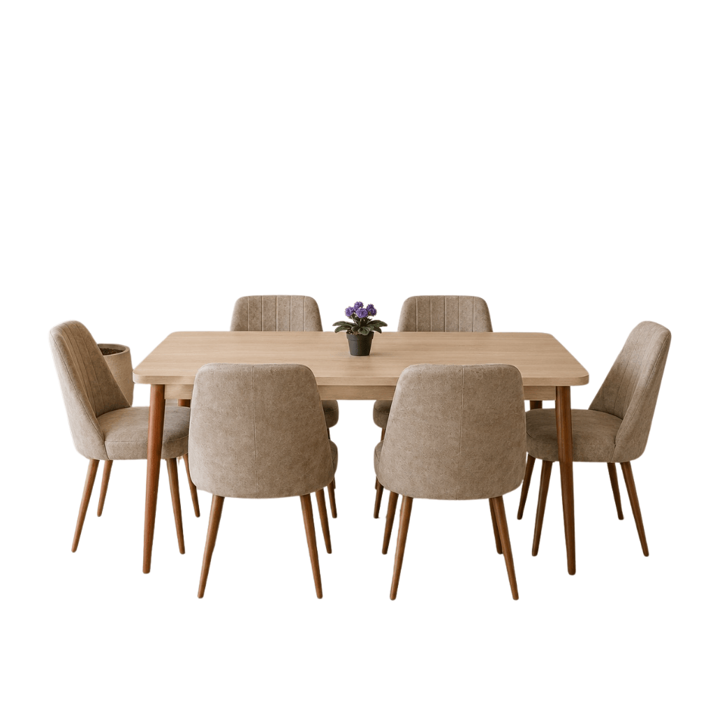 Furniture Sarayi Dining Room Furniture Somono Modern 7-Piece Rectangular Dining Table Set with 6 Upholstered Chairs - STC 05