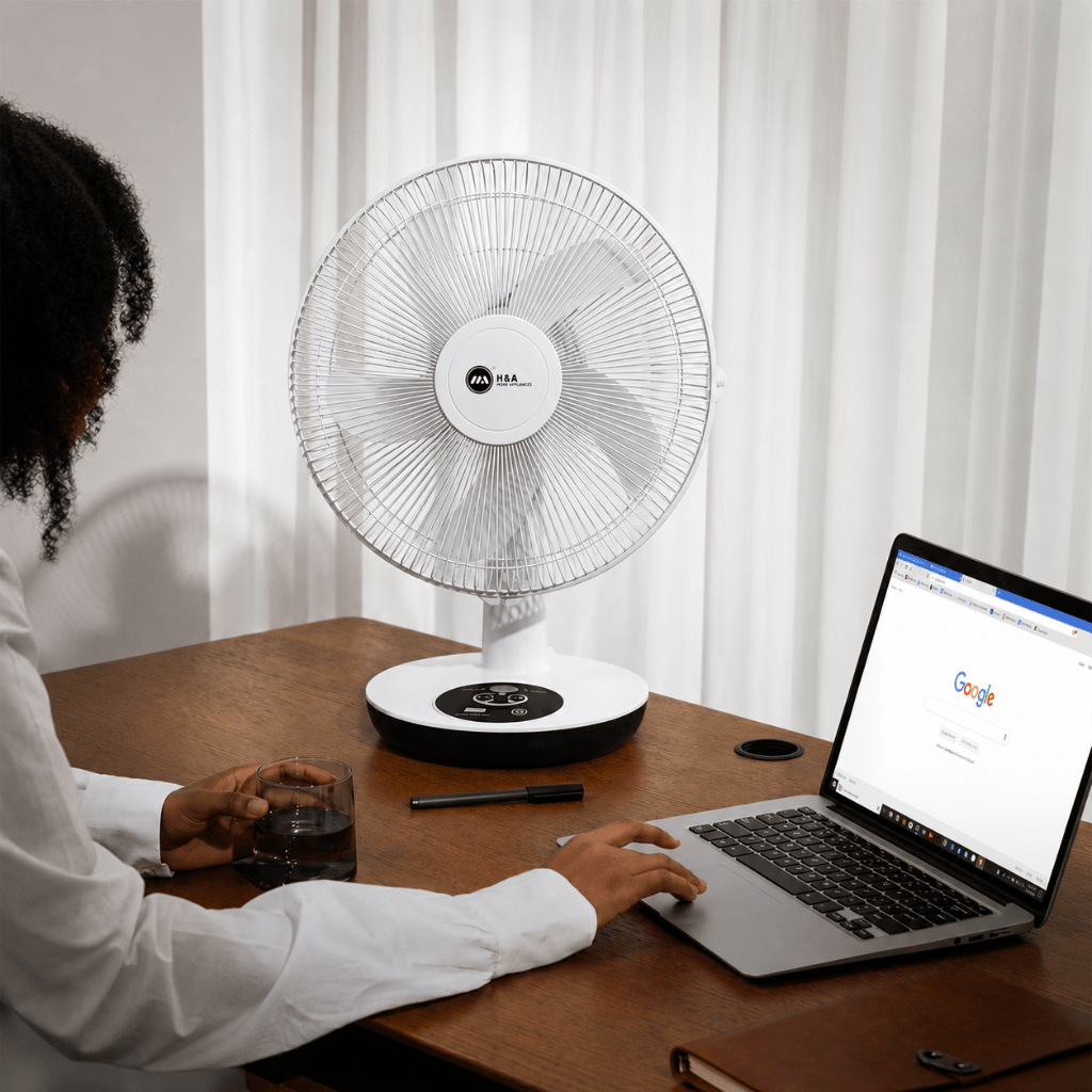 H&A Fan & Cooler H&A 16" Table Top Rechargeable Fan with 3 Speeds, USB Charging Port & LED Night Light – H&A-215-16