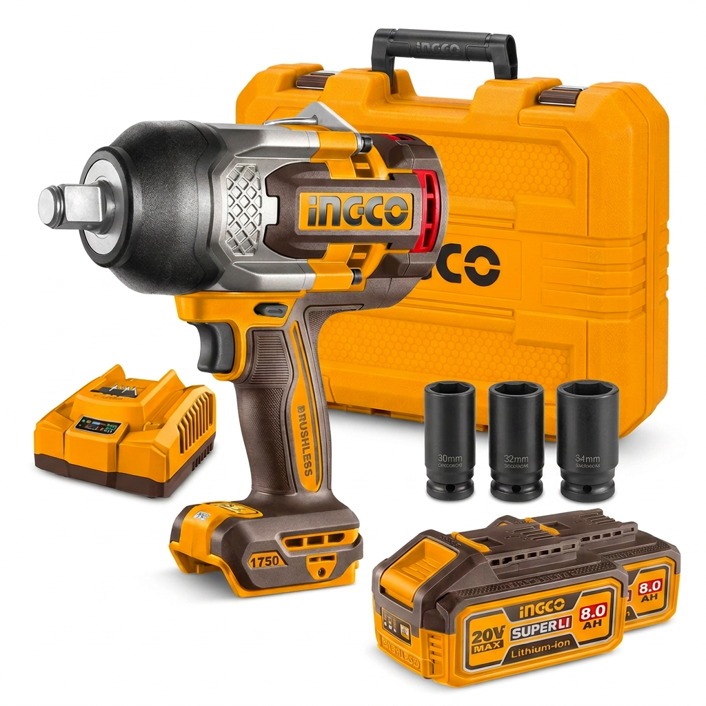 Ingco 1750Nm impact wrench kit on white