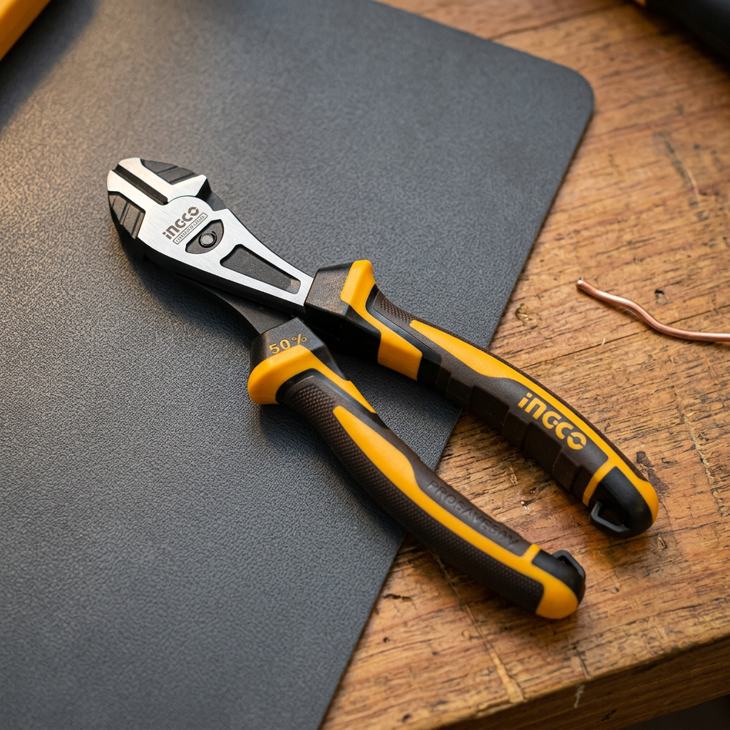 Ingco diagonal pliers resting on a workshop mat