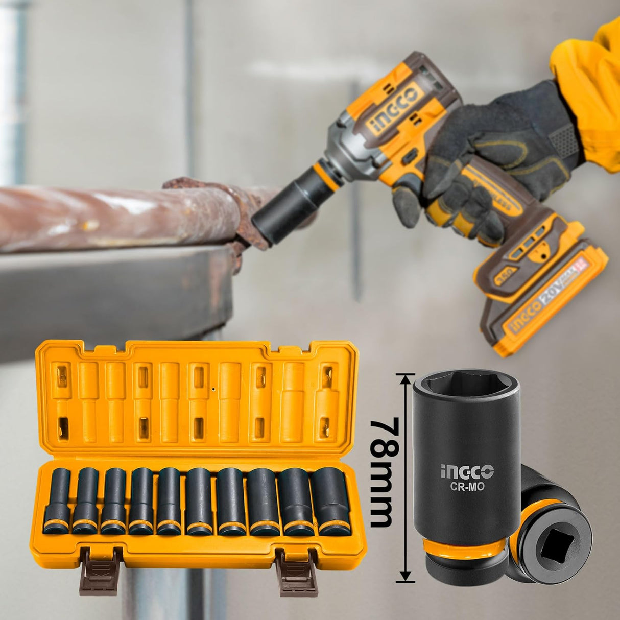 Ingco Sockets & Hex Keys Ingco ½″ 10-Piece Deep Impact Socket Set – HKISSD12102L