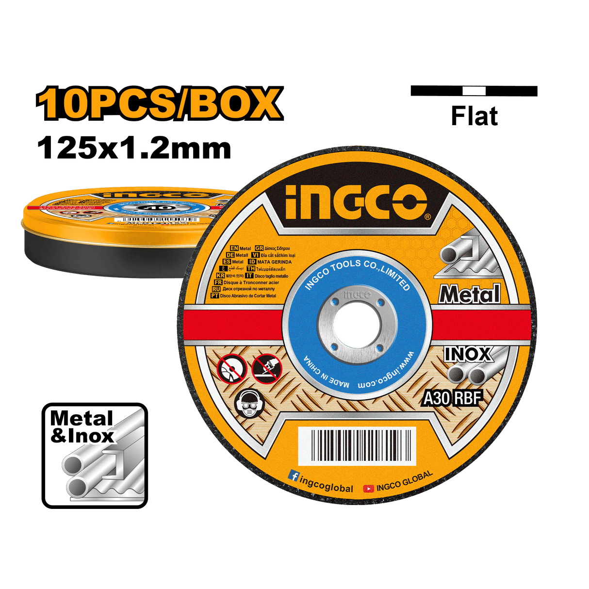 Ingco Grinding & Cutting Wheels Ingco 10-Pieces Abrasive INOX - Metal Cutting Disc 125 X 1.2mm Set - MCD121255