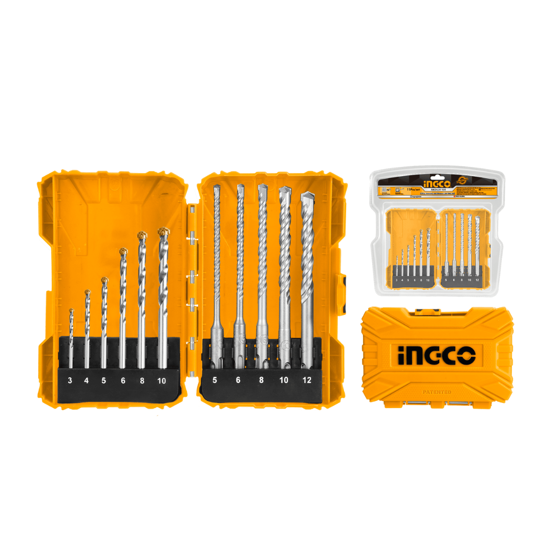 Ingco Drill Bits Ingco 11-Pieces Masonry & Hammer Drill Bits Set with SDS Plus – AKDL31101