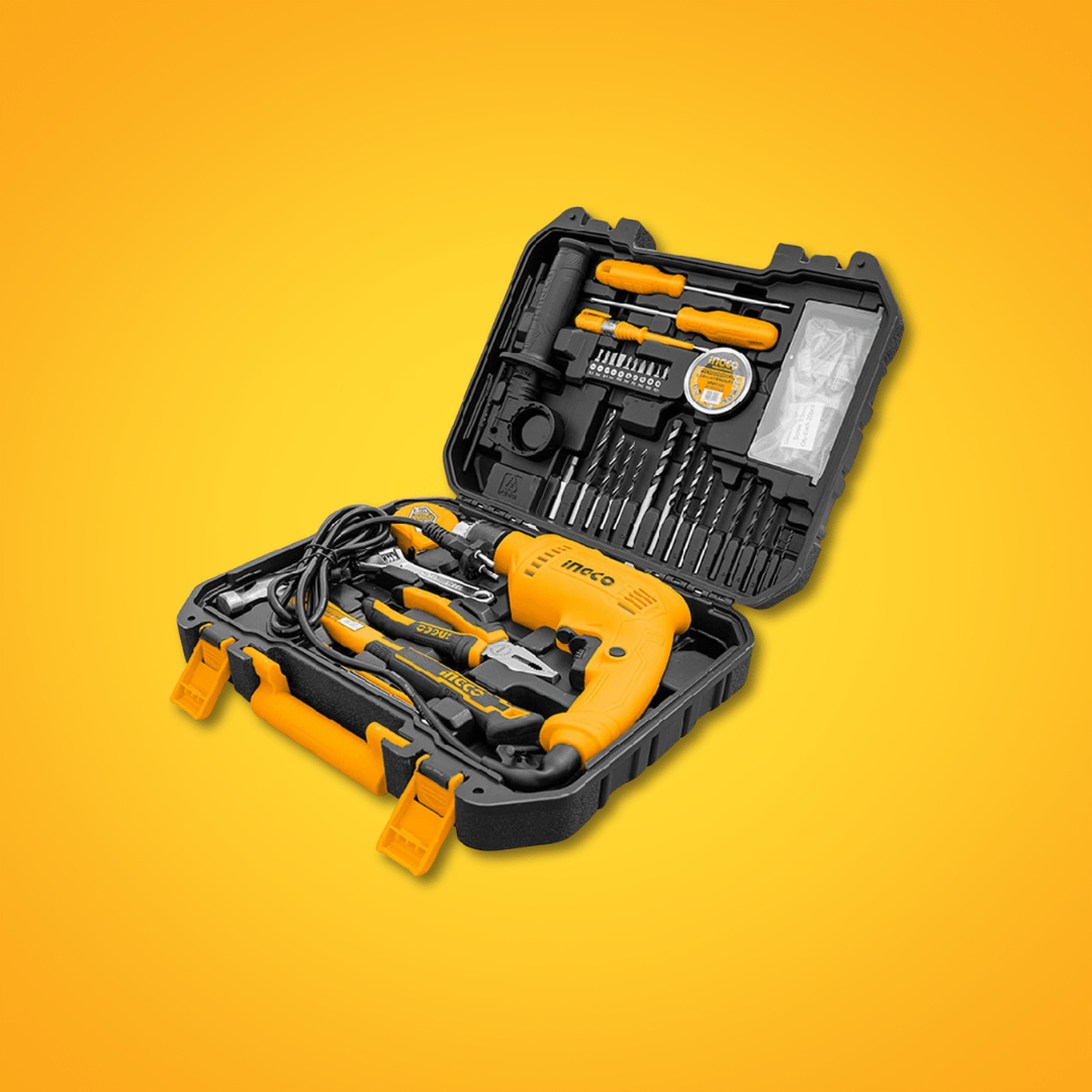 Ingco Tool Set Ingco 115-Piece Tool Set with 680W Hammer Impact Drill – HKTHP11151