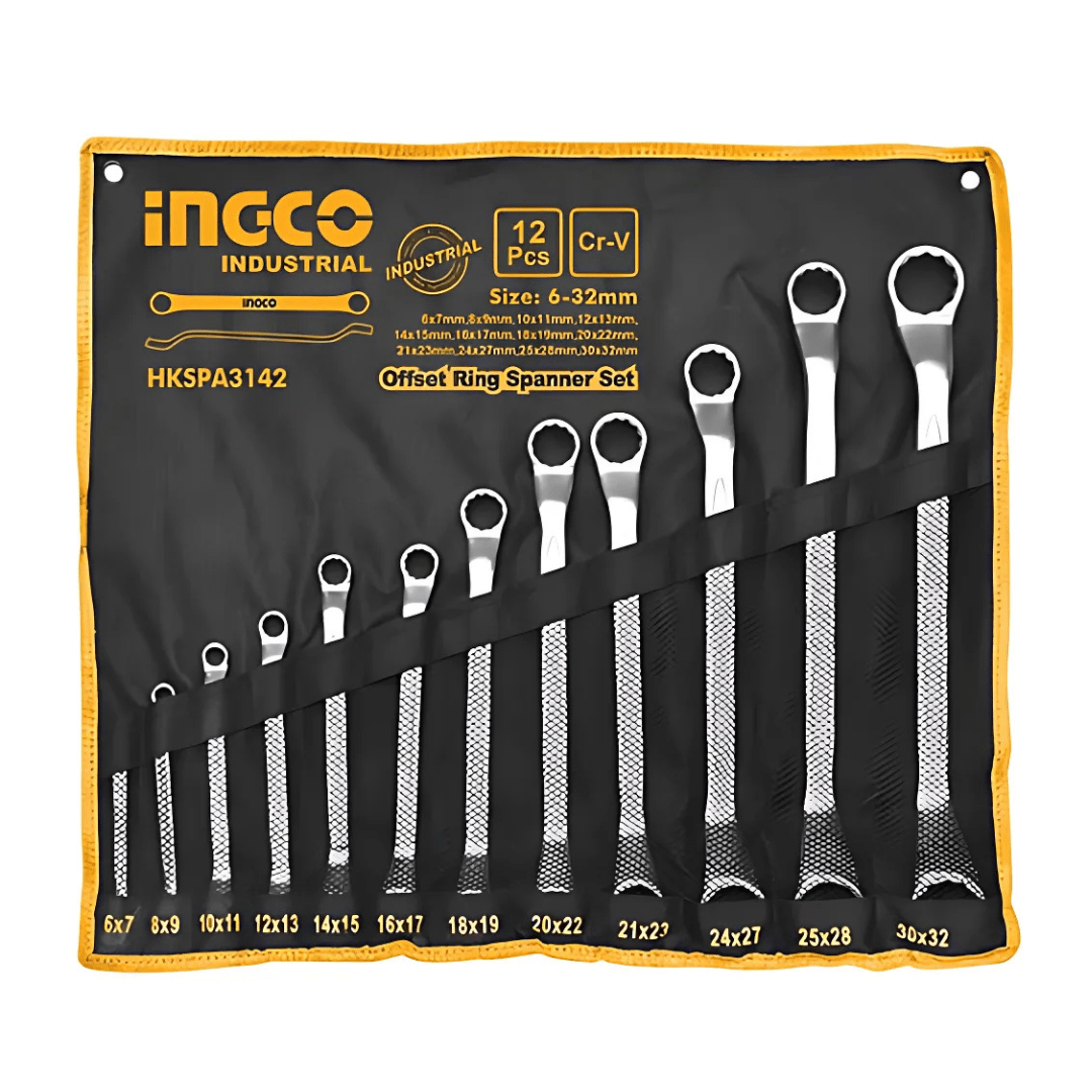 Ingco Wrenches Ingco 12-Piece Offset Ring Spanner Set - HKSPA3142