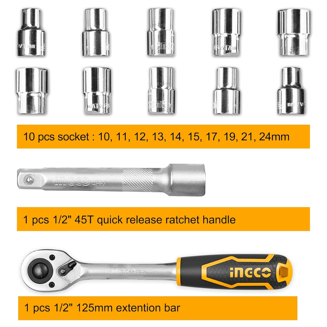 Ingco Sockets & Hex Keys Ingco 12-Pieces 1/2″ Socket Set - HKTS12122