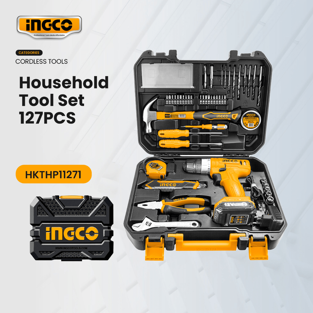 Ingco Tool Set Ingco 127 Pieces Tools Set with 12V Li-ion Cordless Drill - HKTHP11271