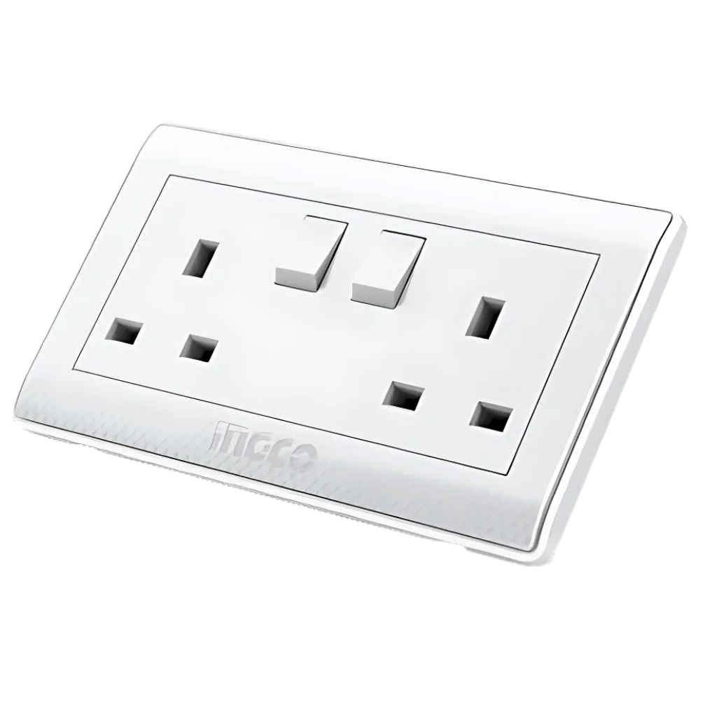Ingco Switches & Sockets Ingco 13A 2-Gang Switched Double BS Socket – HESST0213A